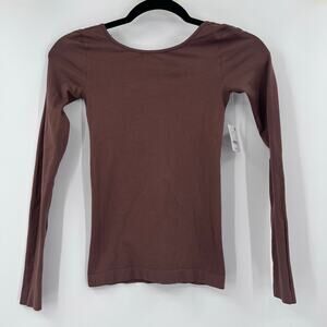 Free People Clean Lines Long Sleeve Top Withered Rose Dark Brown NEW XS/S